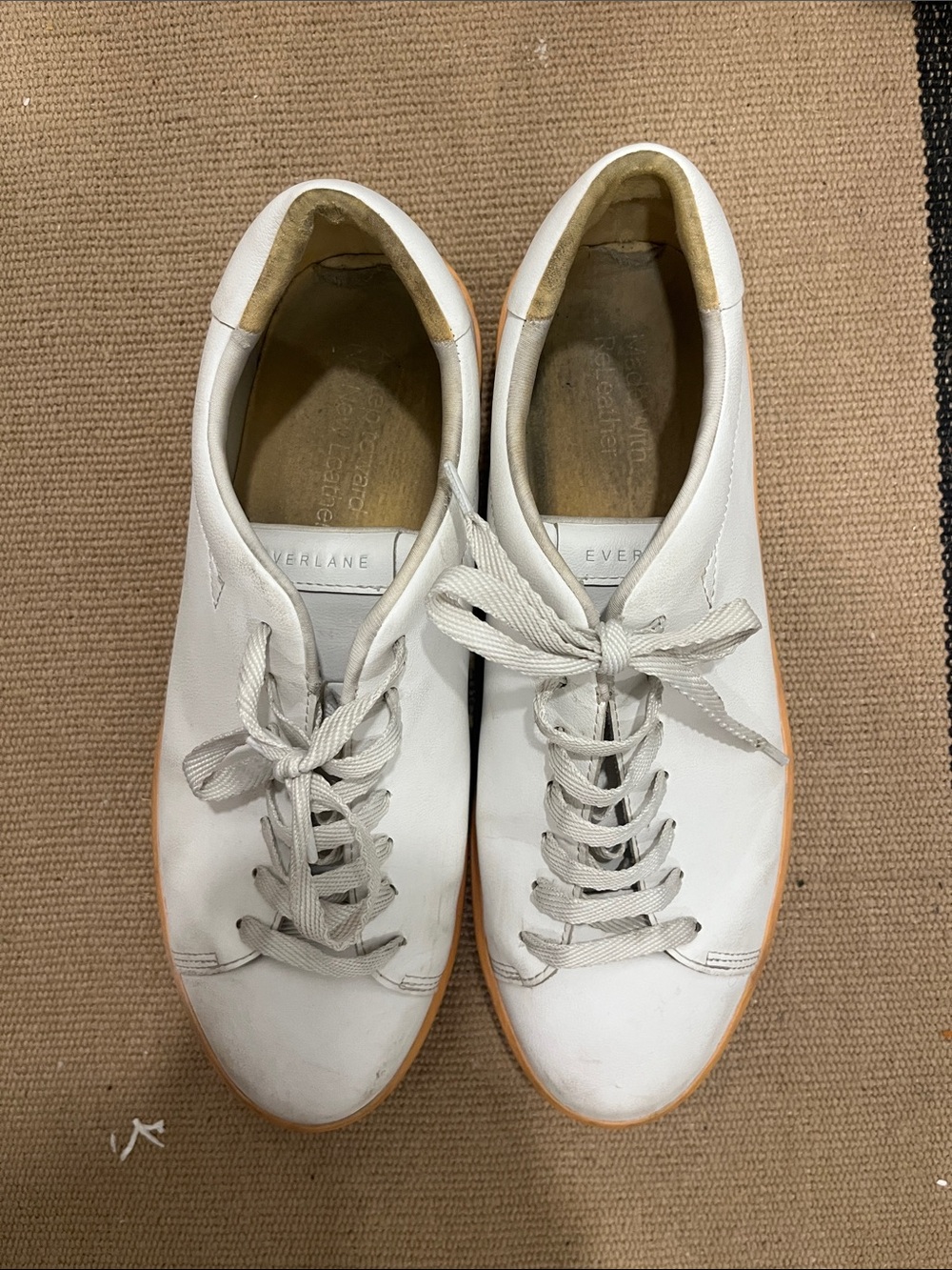 Everlane White Leather Court Sneaker with Gum Sole